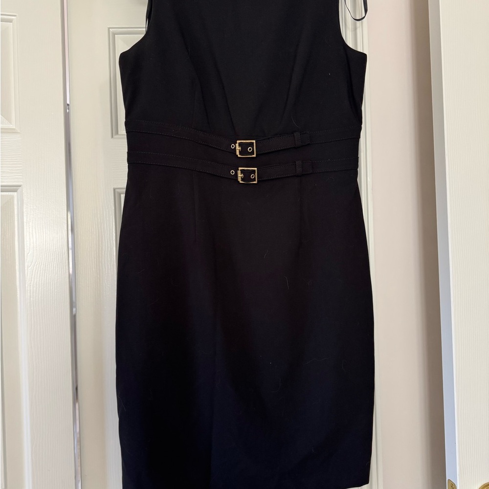 Calvin Klein Collection Black Sleeveless Midi Sheath with Double Buckle Waist